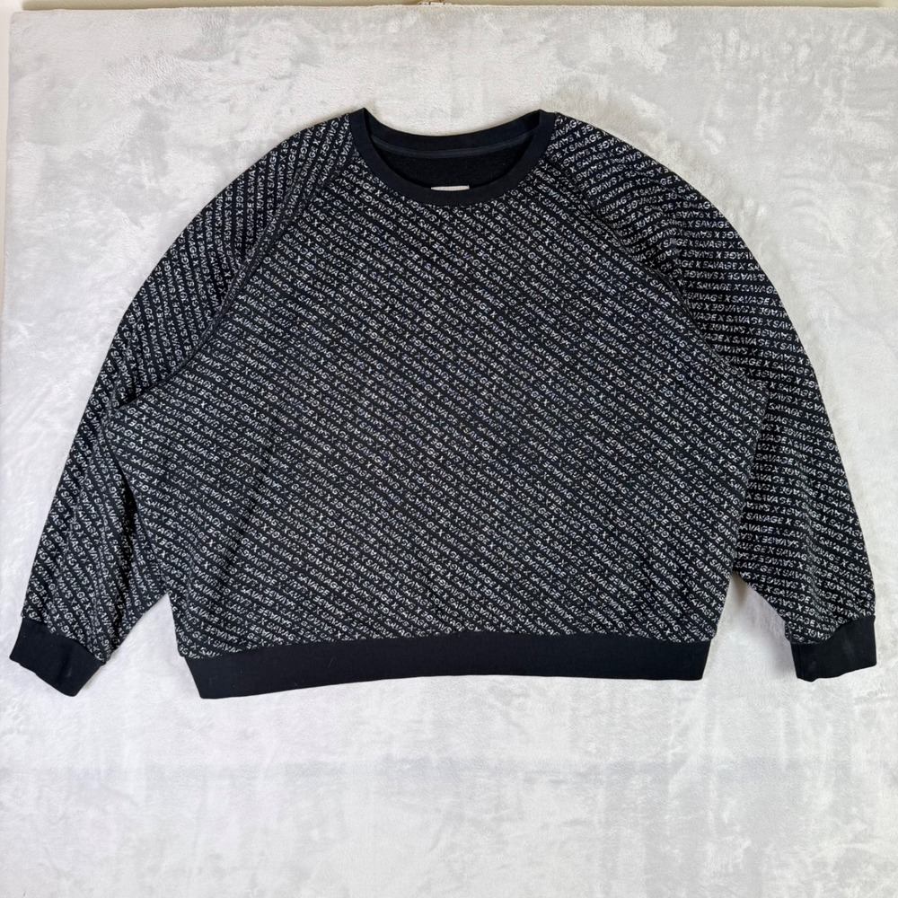Savage X Fenty Sweatshirt Unisex 4X Black White All Over‎ Logo Print Pullover